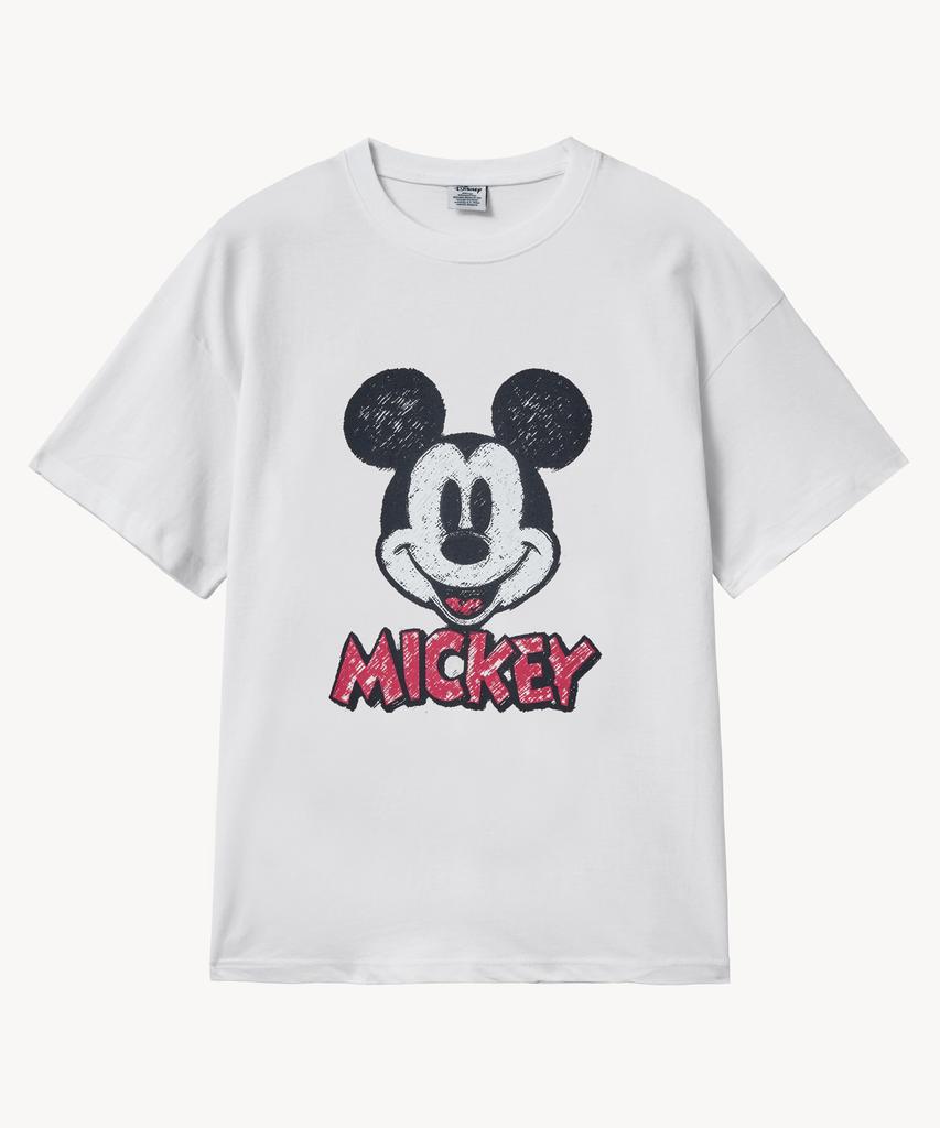 VTWO Vintage Pigment Damaged Washed Face _Mickey_ T-Shirt (White)