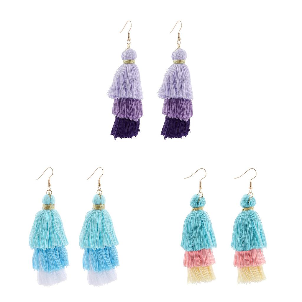 European and American Personality Exaggerated Jewelry Tower Shape Gradual Change Color Fringed Earrings Combination Set Wish Retro Earrings