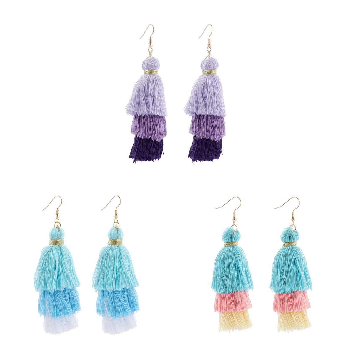 

European and American personality exaggerated jewelry tower shape gradual change color fringed earrings combination set wish retro earrings