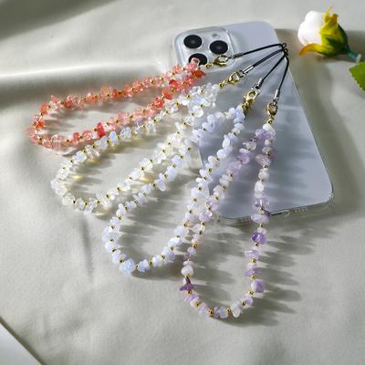 Fashion Colorful Gravel Mobile Phone Chain Women Stone Beaded Anti-Lost Strap Lanyard Charm Hanging Chain Keychain Keycord