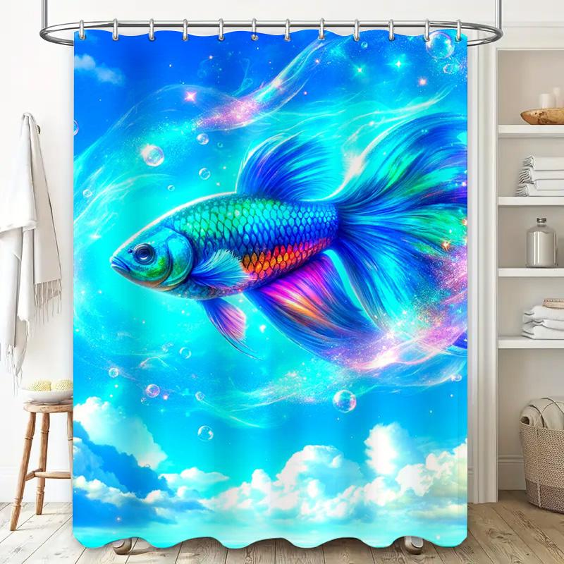 3D Printed Shower Curtain with Fish Design for Bathroom Decor Waterproof and Eco-Friendly Home Accessories Easy Installation Kit
