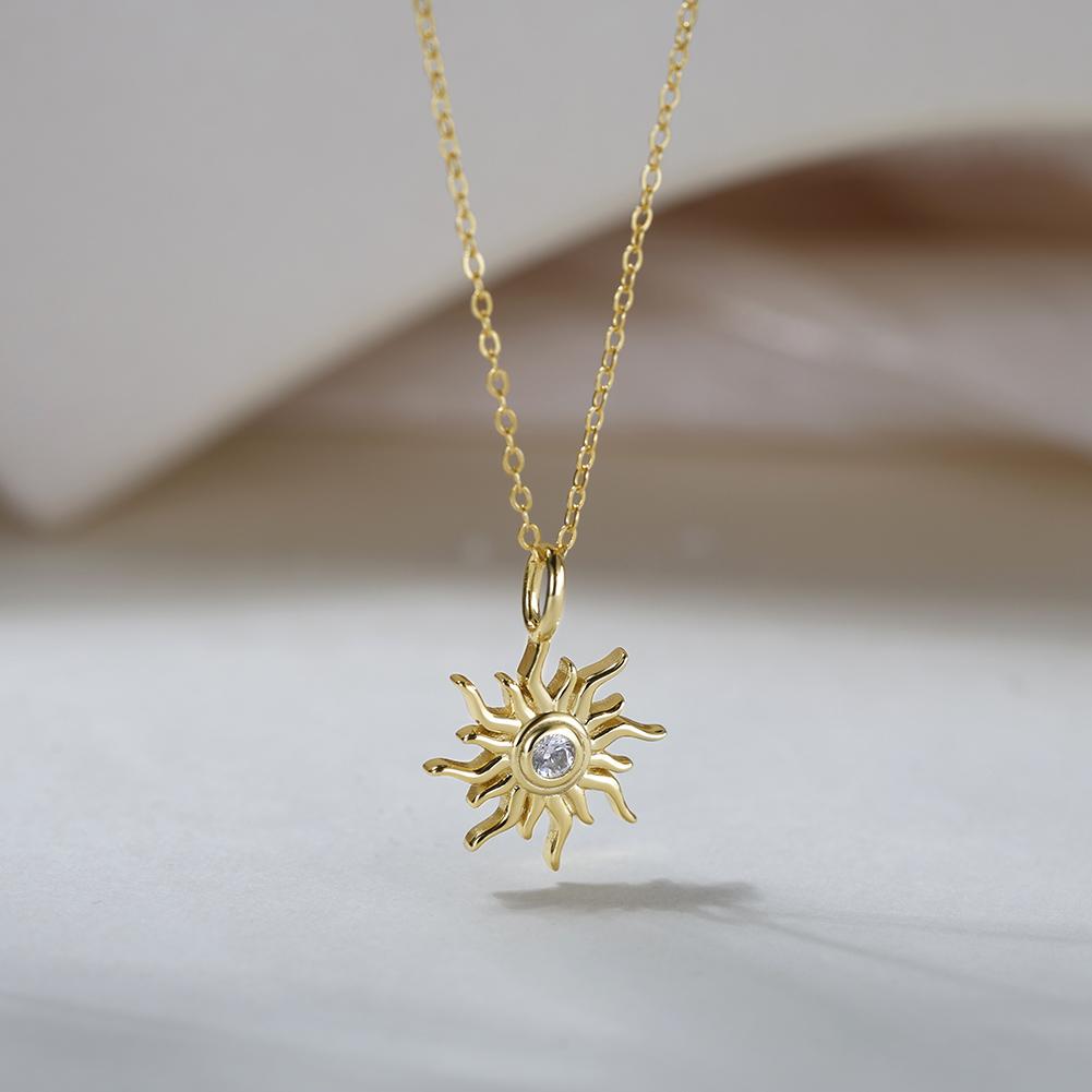 Sterling Silver 5A Zircon Sun Shaped Necklaces Pendant Necklace Aesthetic Wedding Jewelry Wedding Gift