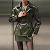 Women's Street Style Leather Suit: Double-breasted Waist-cinching Jacket & A-line Skirt Set