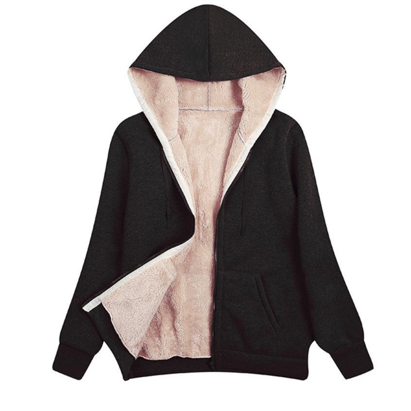 European and American Women Clothing Large Size Plush Hooded Sweater Women's Plush Jacket
