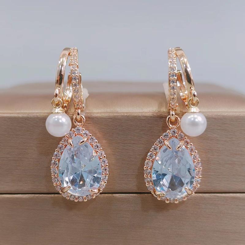 Luxuriöse weiße Tropfen Zirkon Ohrringe für Frauen 2023 neue Mode Hochzeit Verlobungsfeier Schmuck Zubehör