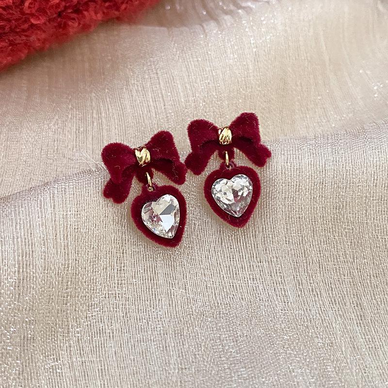 

Серьги с бантом из красного бархата и жемчугом Серебряная игла Анкола - Ретро Высококлассные Осенне-зимние Украшения