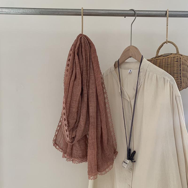 Sweet Scarf Lace Solid Color Cotton Hemp Solid Color Autumn Scarf Travel Shawl for Women