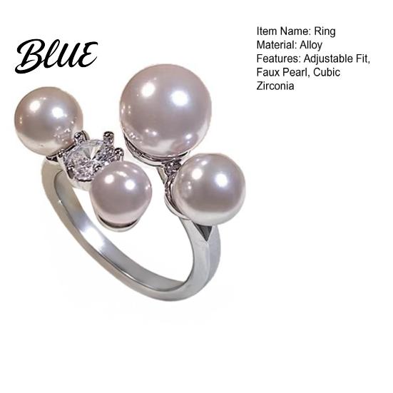 Women Fashion Ring French Style Adjustable Opening Finger Faux Pearl