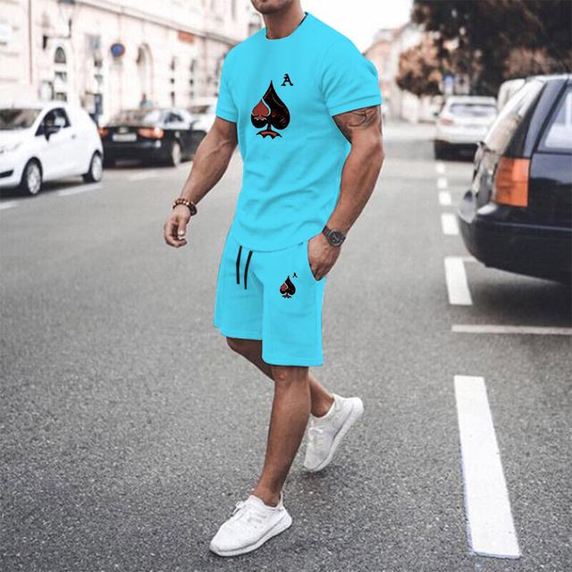 Nová sada pánských šortek a trička Oblečení s krátkým rukávem Grafické potisky Poker O Neck Bílý 3D tisk Outdoorové oblečení na ulici 2ks