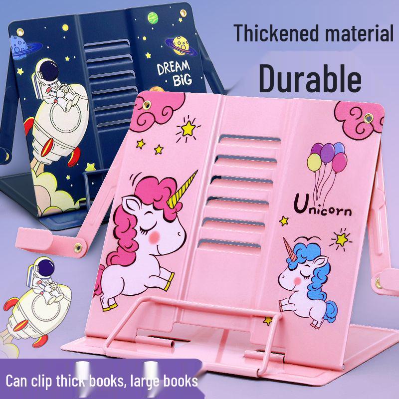 Verstellbarer Schreibtisch-Buchständer mit Buchstützen und Klemmen für Schüler