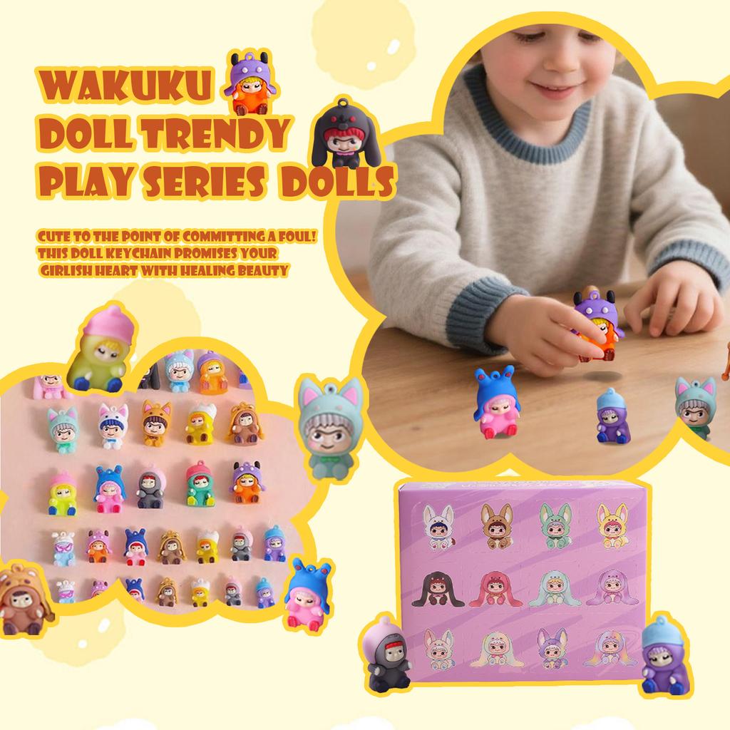 24-Piece Box Keychain Set - Trendy Collectible Toy Figures With Unique Accessories For Bags & Decor