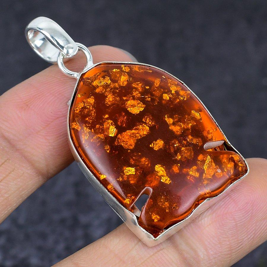 Natural Baltic Amber Gemstone 925 Sterling Silver Jewelry Pendant 1.97" L1c49