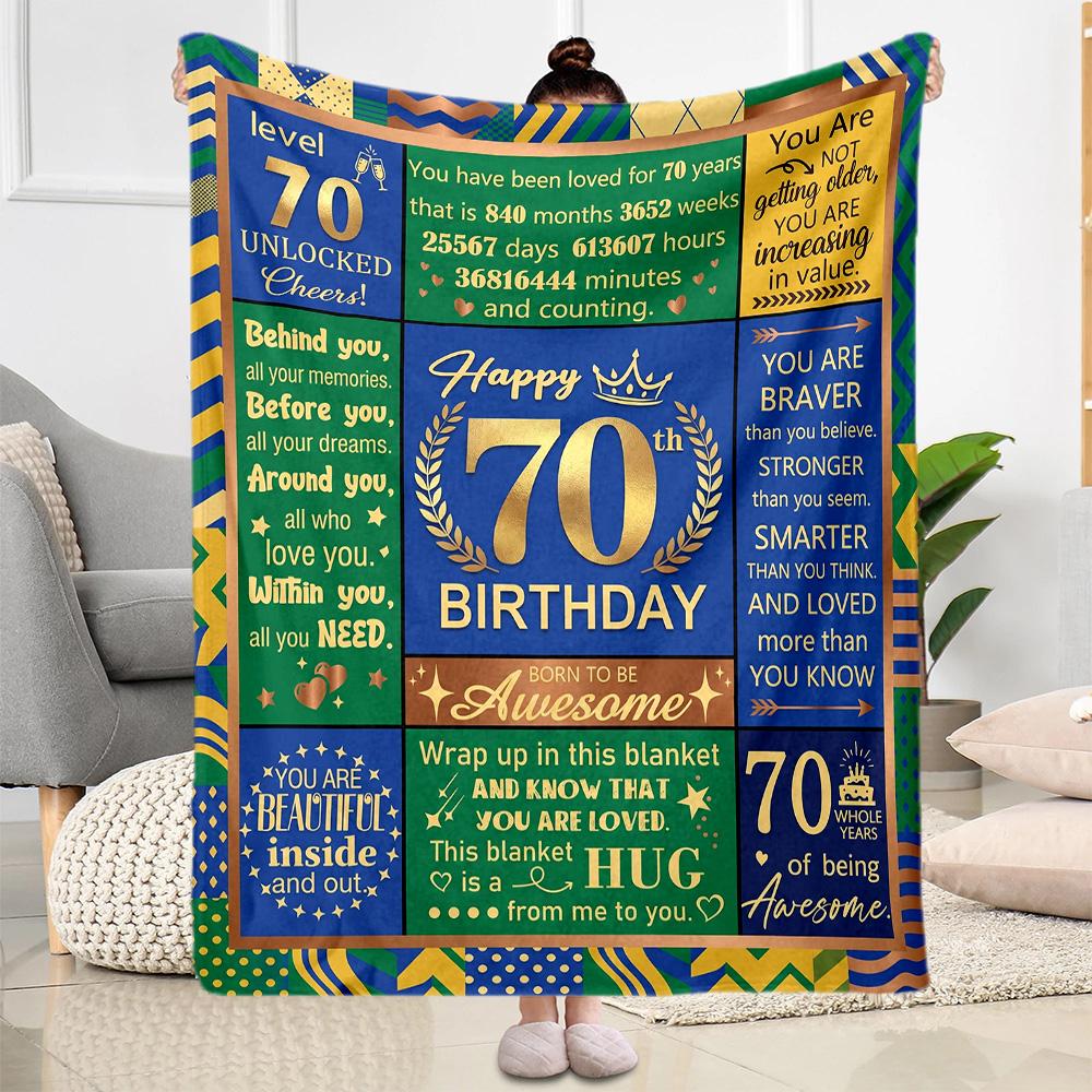 70th Birthday Celebration Blanket Comfortable Suitable for Couch Office Chair Office Four Seasons Universal Playful Design