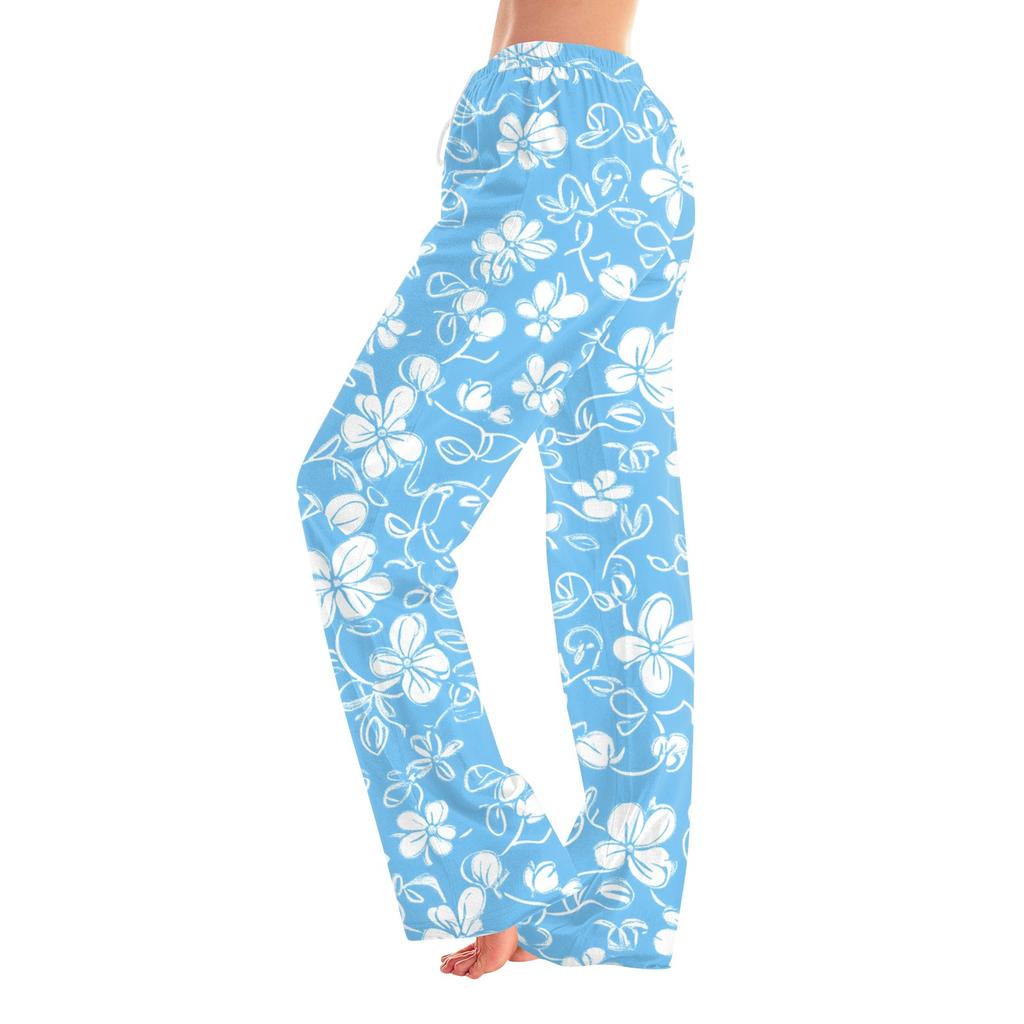 Womens Pajama Pants Sleepwear Casual Drawstring Elastic Waist Pants Comfy Straight Yoga Loose Trousers