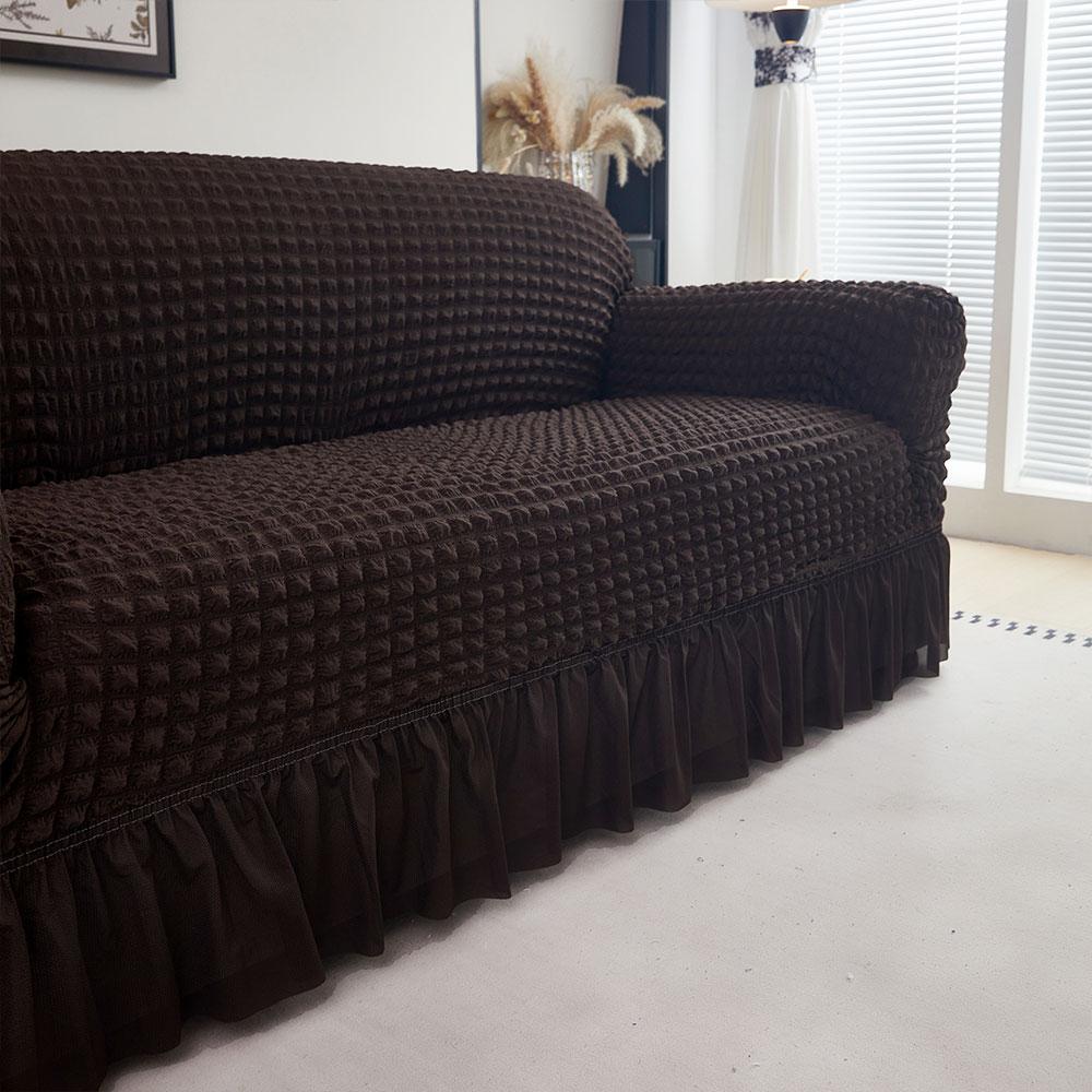 1Pc Seersucker Sofa Slipcover With Skirt Solid Color Bubble Gauze Sofa Couch Cover Dustproof Furniture Protector For Living Room
