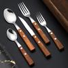 Geschirrset Klassisches Französisches Design 5-teiliges Edelstahl-Besteck mit Imitation-Holzgriff Spülmaschinenfest Besteckset Rostbeständig Steakmesser