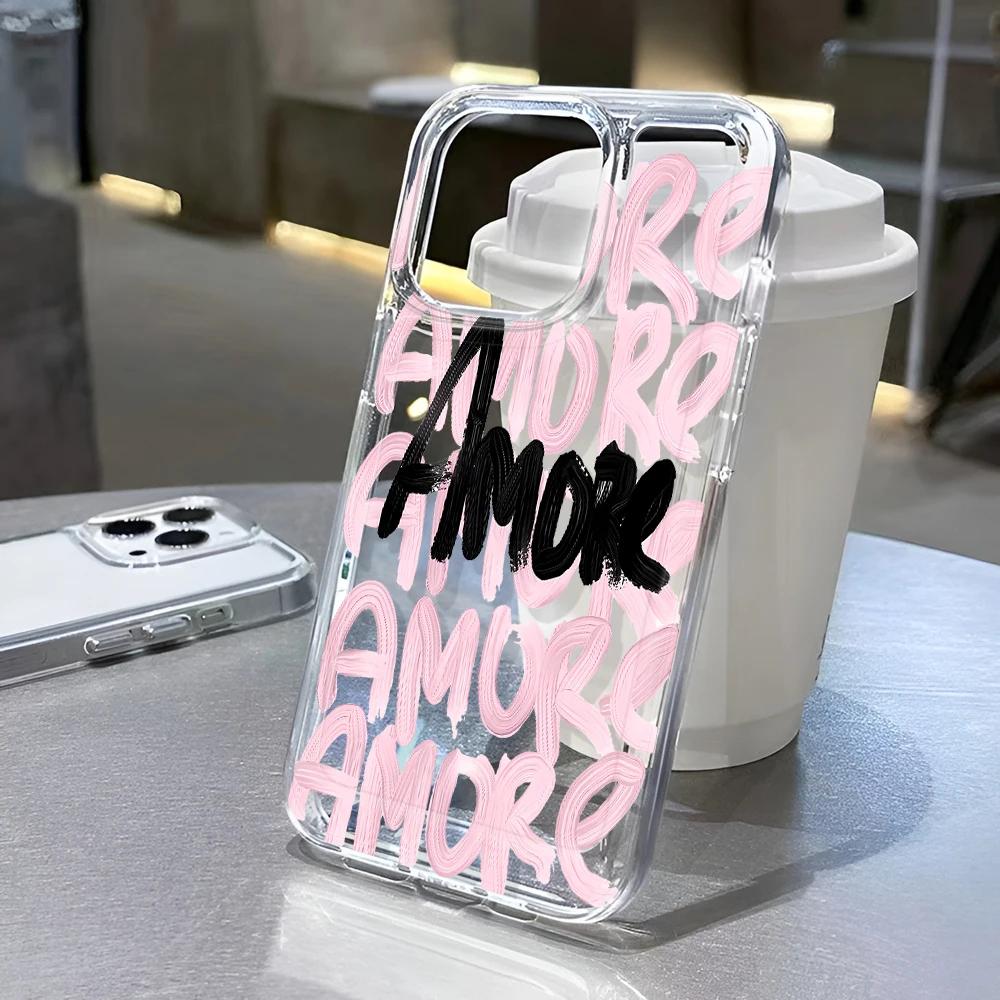 Amore-Love Ltalian Romantic Pink Lettering PhoneCase for iPhone 17 16 12 13 Mini 11 14 15 Pro Max XR 78 Plus Silicone Cover
