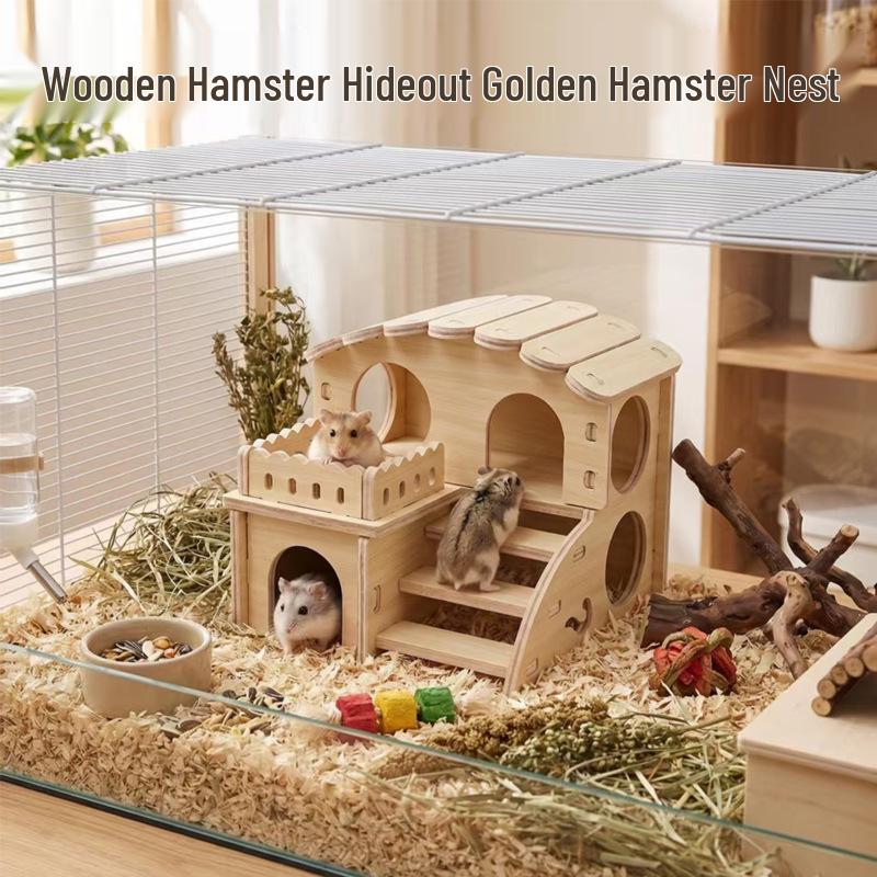 Luxury Solid Wood Hamster Villa with Pet Stairs and Sleeping Nest