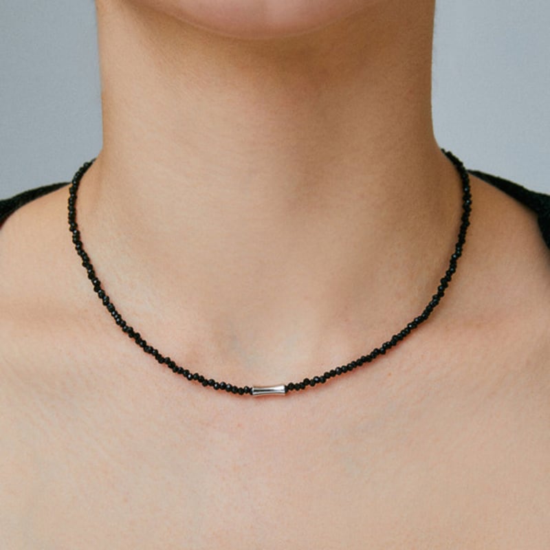 Tirr Lirr Beaded Black Glass Bar Necklace TNVBRW00005M