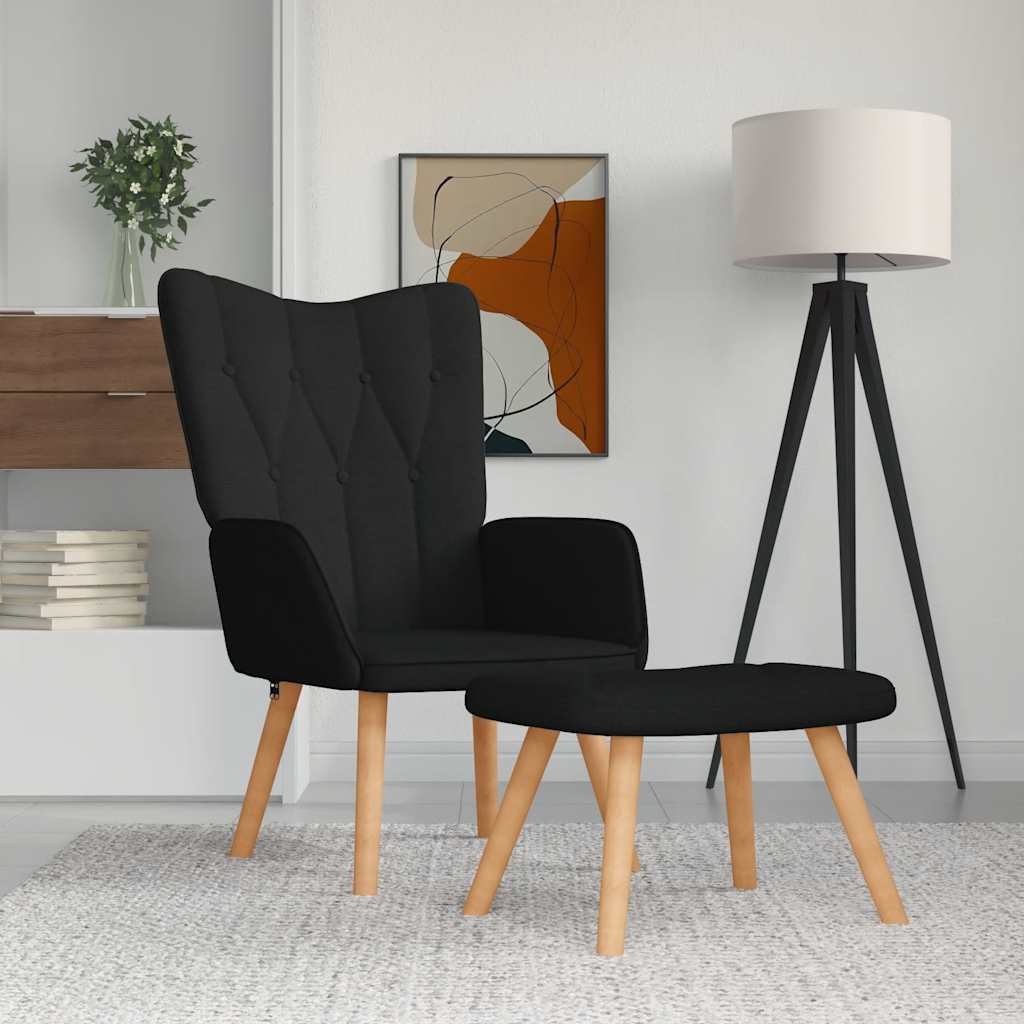 Vidaxl Armchair with Footrest, Black, Fabric Upholstered