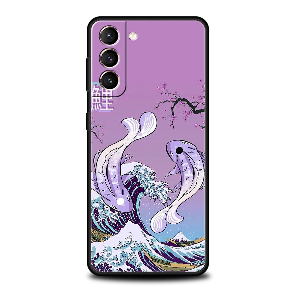 Koi Fish Case For Samsung Galaxy S22 Ultra S21 S20 FE 5G S10 S9 S24 Plus S10E S23 Phone Cover Black Silicone Shell