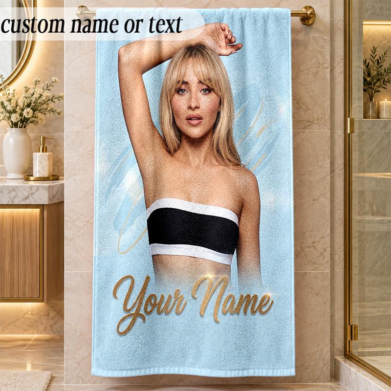 Beach TowelSabrina Carpenter Custom Name Text Personalized Soft Towel for Beach Pool Indoor Home Decor Gift