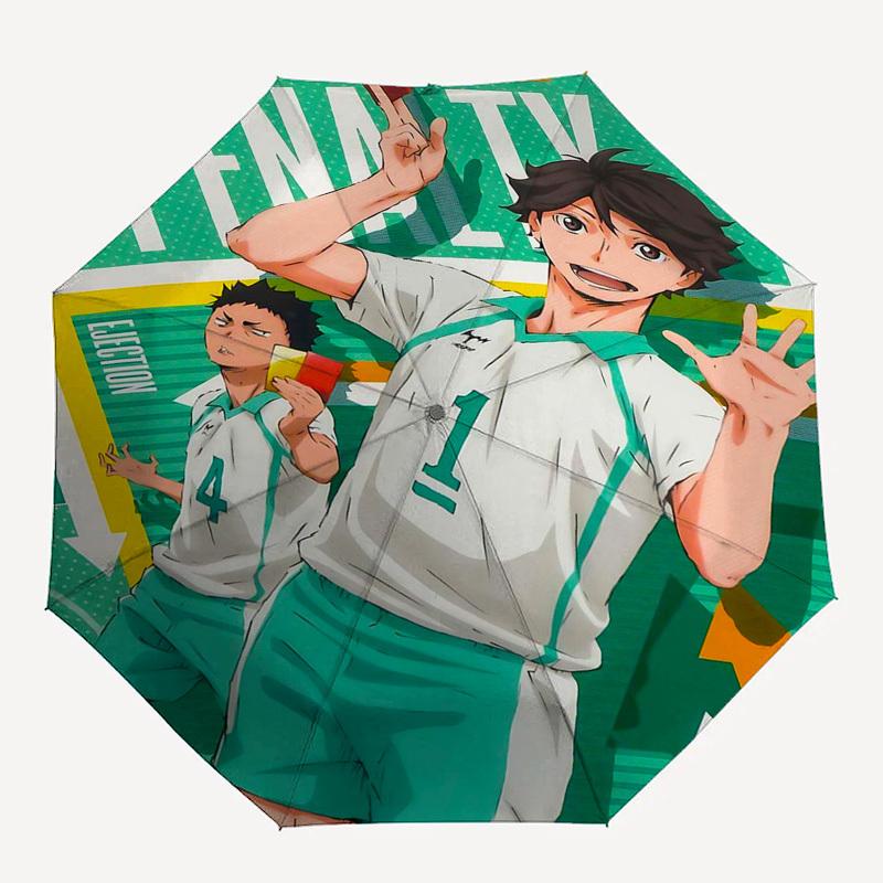 1pc Haikyuu!! Kuroo Tetsurou & Hinata Shoyo Umbrella Automatic Opening Closing, Portable 3-Fold Design, 8-Rib Iron Frame Outdoor Umbrella, Perfect Gif
