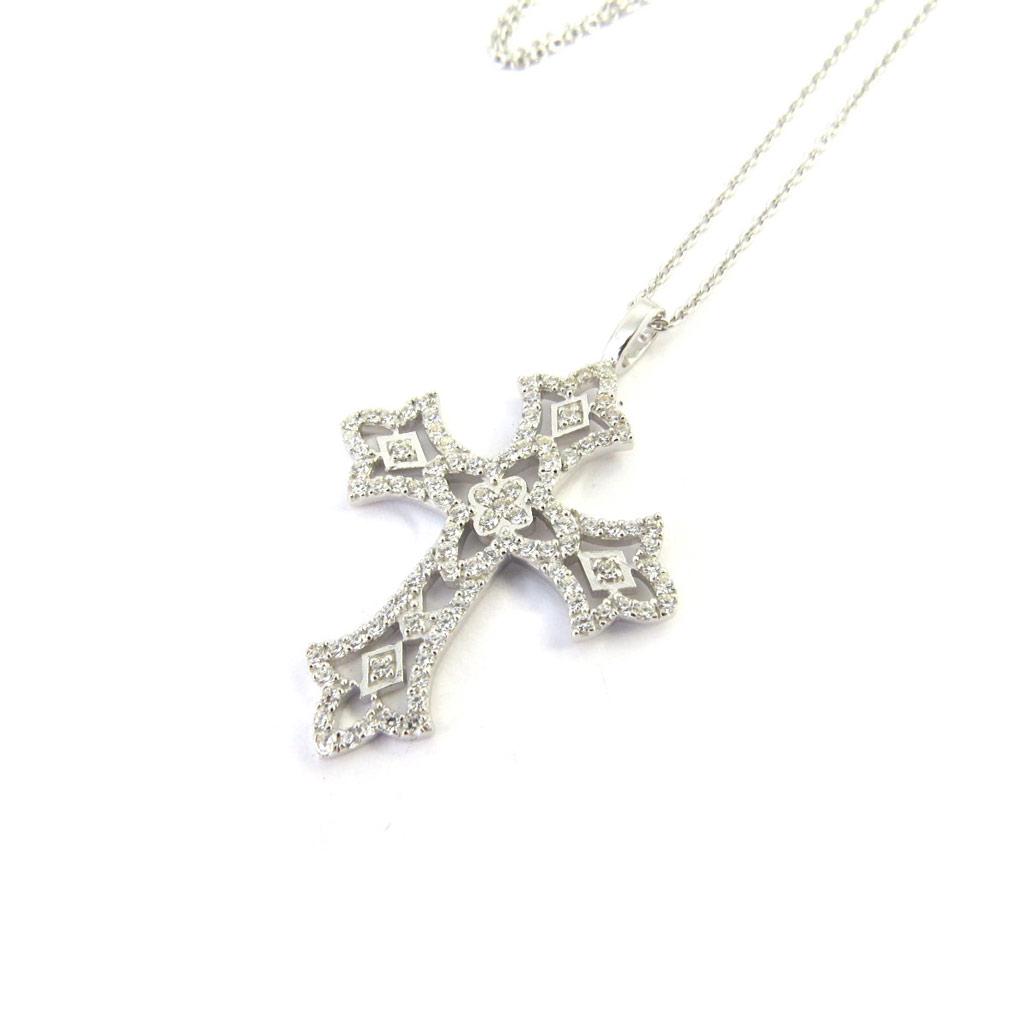 Altesse [M5924] - White 'Gothic Cross' Silver Necklace