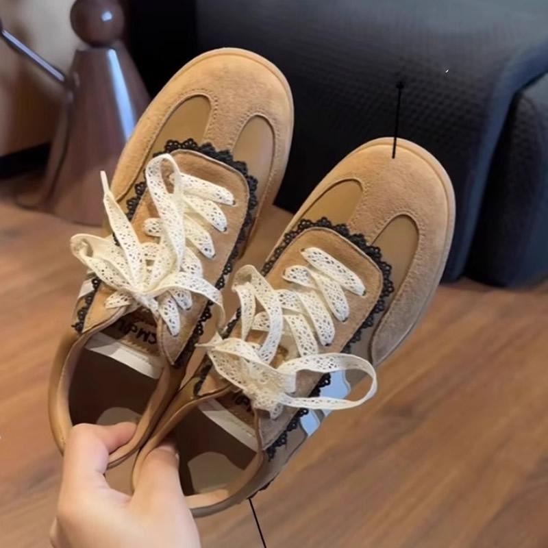 Design Sensation Lace-Up German Training Shoes Women's 2025 Spring Summer New Style Small Size Agan Casual German Trainer Shoes