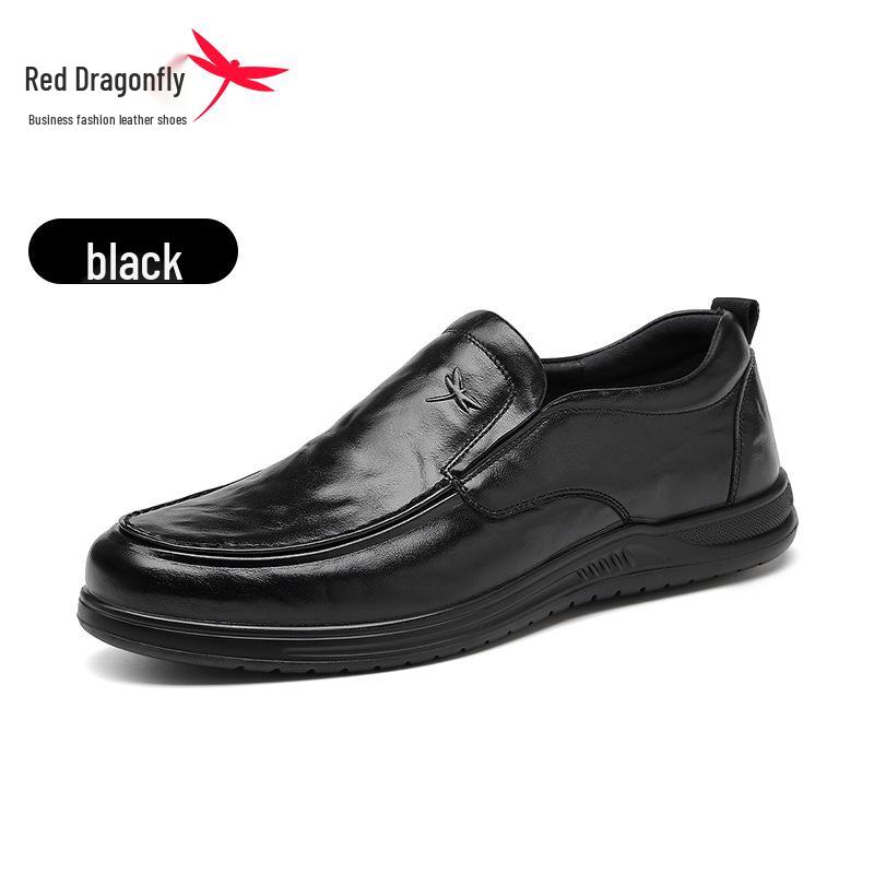 Red Dragonfly Men s Slip-On Casual Leather Shoes - Comfortable Flat Bottom for Spring and Autumn Work. 42 чёрный