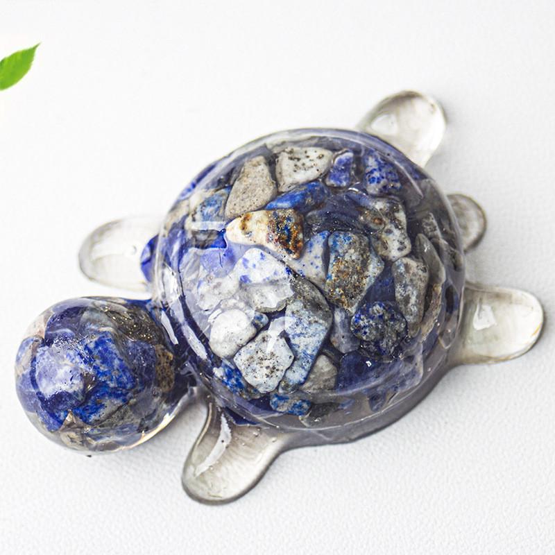 Resin Art Turtle Figurine With Natural Water Crystal Stones For Desk And Room Decor