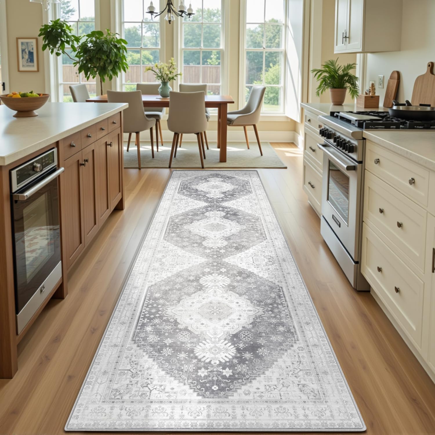 

vikama Коврик-дорожка Машинная стирка Нескользящий Кухонный Ковер для прихожей с резиновой основой Бохо Винтажный Цветочный Ковер для зонирования Домашний декор 40X120CM(1.3X3.9FT серый