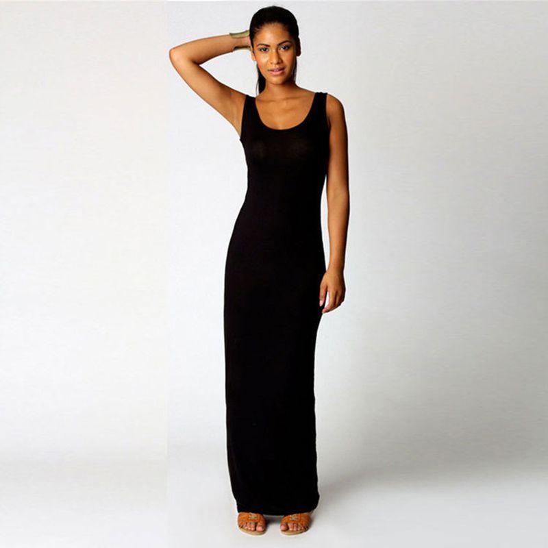 Bodycon Sleeveless Women Maxi Dress Oneck Casual Beach Long Tank Sundress