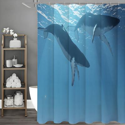 Ocean Whale Shower Curtain, Bathroom Decorative Shower Curtain, Waterproof Shower Curtain with Hooks