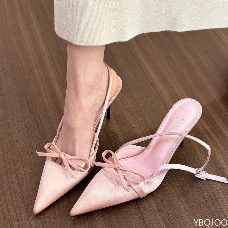 Fashion Summer New Women's Sandals 2025 Bow Elegant High Heel shoes Non slip Pointed Party Lady Footwear Fashion open heel sandals Mujer