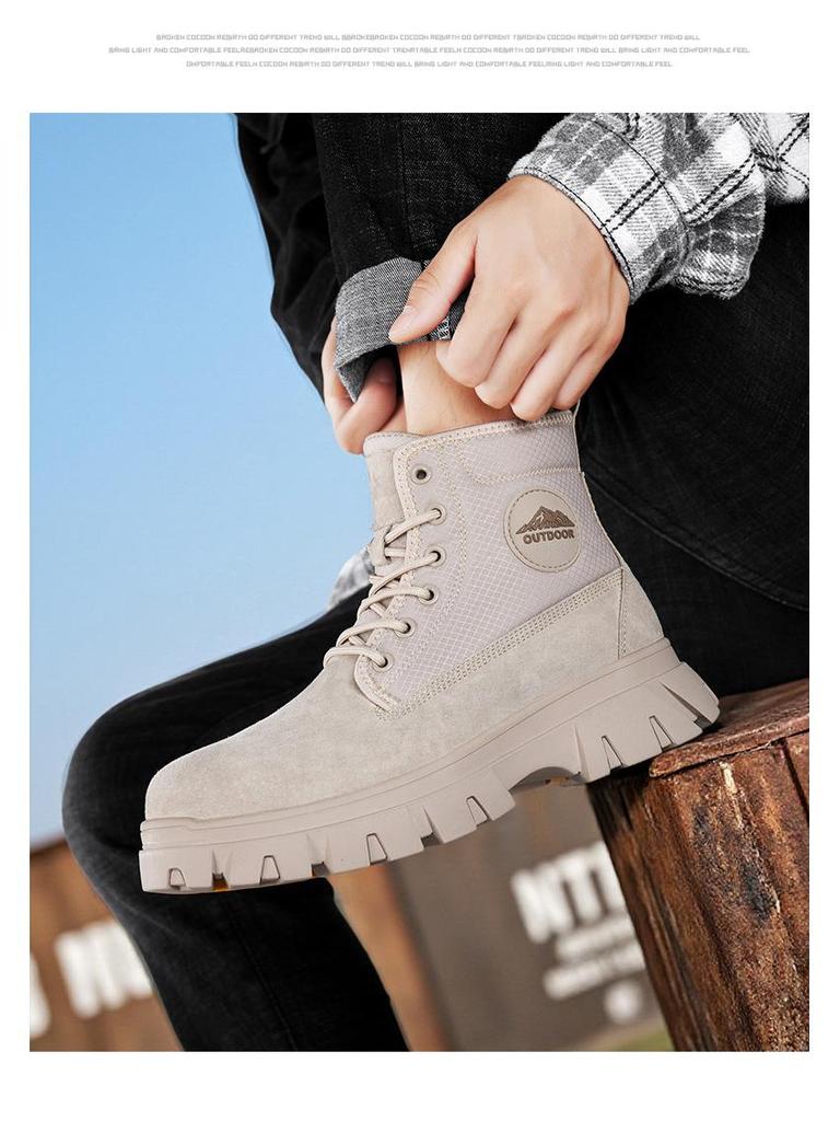 Men's Waterproof Leather & Fur Snow Boots - Non-Slip, Warm High-Top Workwear Martin Boots