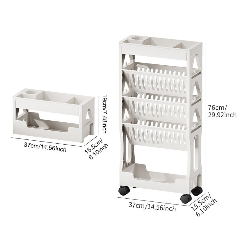Cărucior utilitar rulant cu rafturi din plastic cu 5 niveluri/2 niveluri cu roți pentru bucătărie, baie și birou, organizator pentru depozitarea cărților