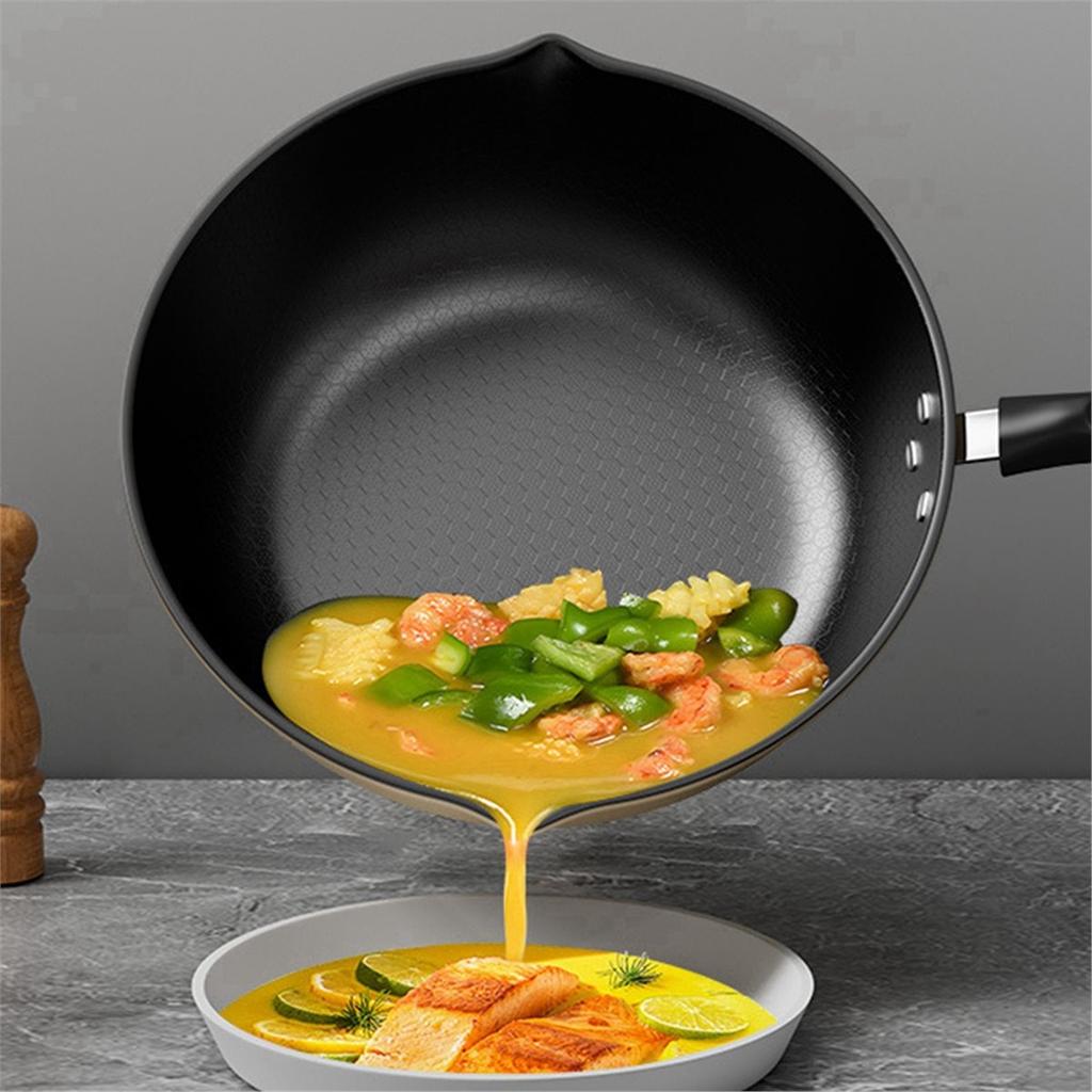 [Non-Stick Frying Pan]Honeycomb Pattern Nonstick Wok - Multi-Functional Fry Pan for All Stoves,Scratch- Coating