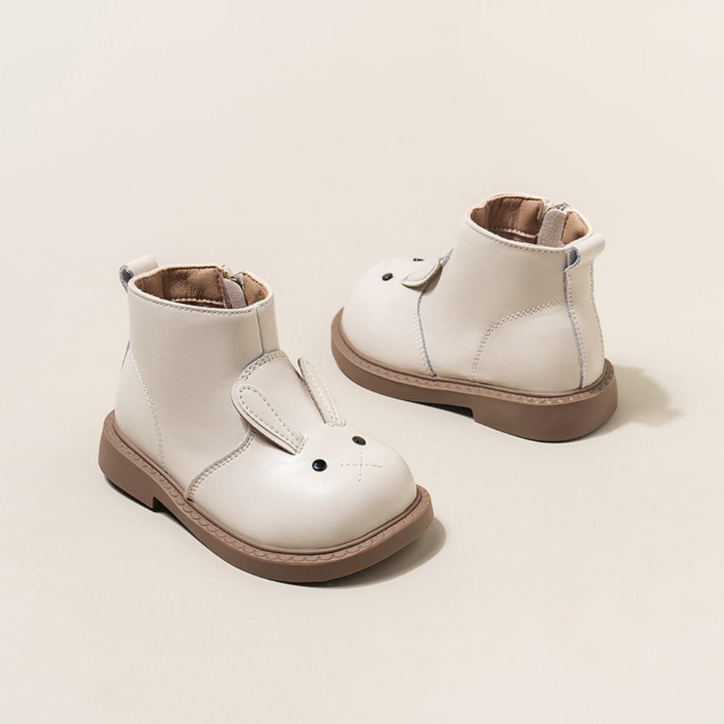Kids Girls Boots Flat Non Round Toe Side Zipper Boots Plush Warm Comfortable Cartoon Children Booties