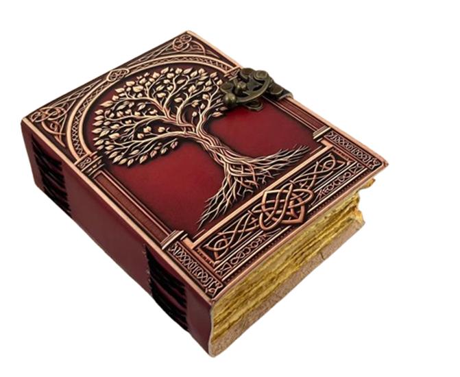 Lebensbaum Lederjournal 5×7″ | Handgefertigtes Tagebuch mit Büttenrand 200 Seiten | Keltisch geprägtes Notizbuch