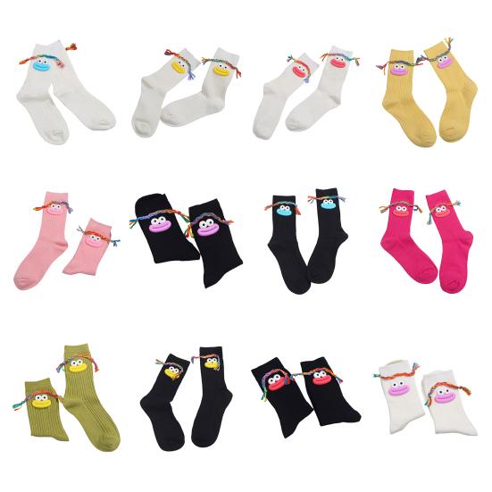 Funny Face Socks Cartoon Crew Socks with Colorful Braids Sausage Lips Cute Silly Socks for Women Girls Birthday Festive Gifts
