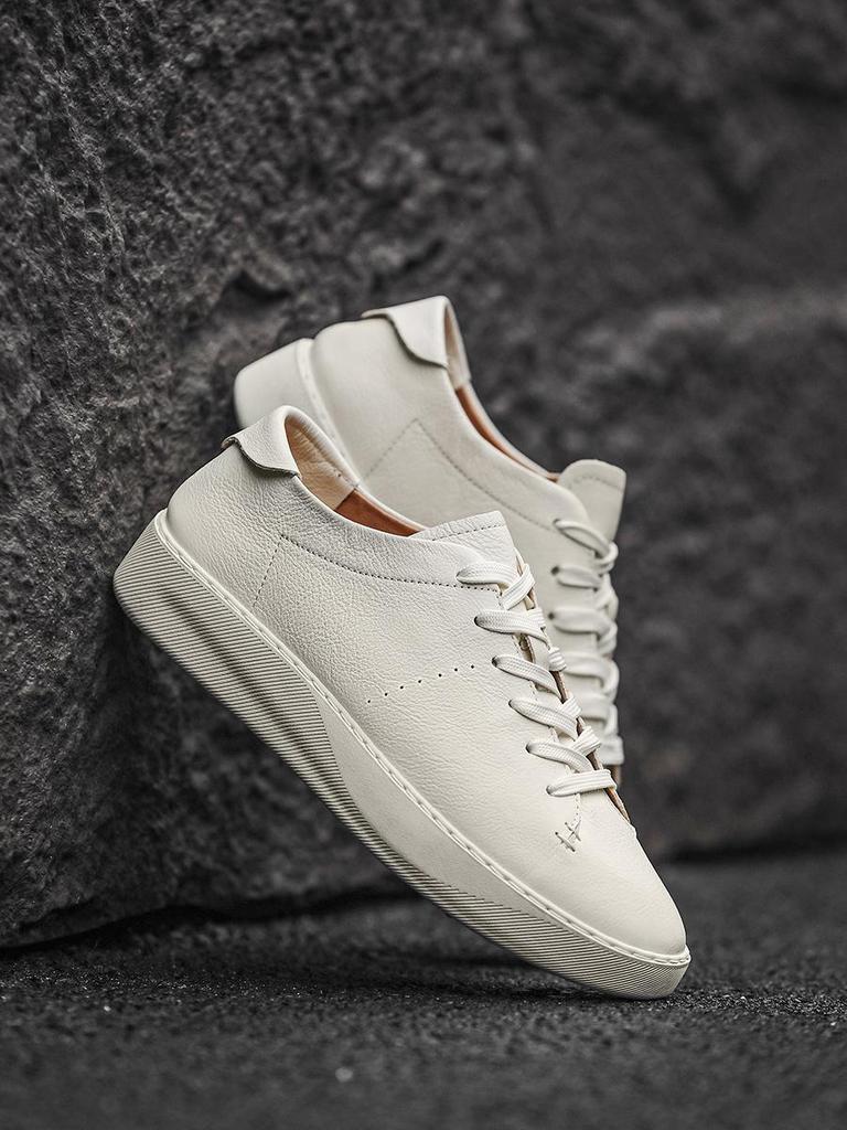 Herren 2025 Trend Lässige Atmungsaktive Weiße Sneaker aus Echtem Leder - High-End Pendelschuhe.