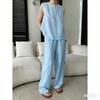 16 New summer thin sleeveless top straight trousers set, solid color temperament lazy two-piece set