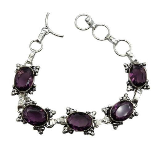 Amethyst Gemstone Silver Plated Handmade Bracelet Jewelry BR 54