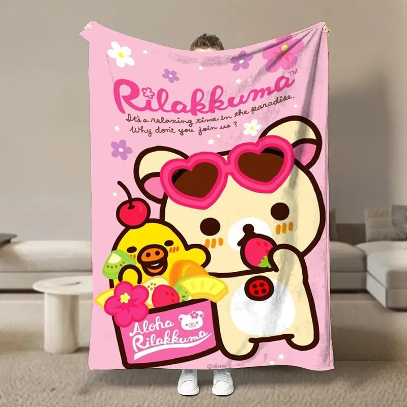 Anime Cute Cartoon R-Rilakkuma Flannel Blanket Fluffy Children and Adults Sofa Plush Bedspread Throw Lunch Blanket for Sofa Bed