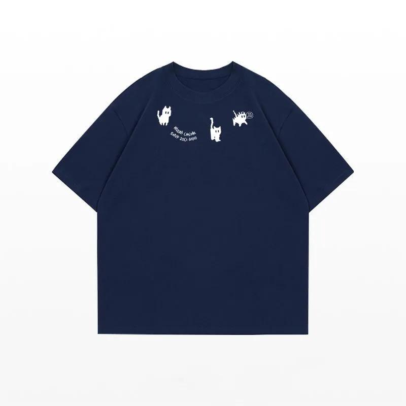 Heavyweight 100% Cotton Unisex Kitten Print Loose Short Sleeve T-shirt