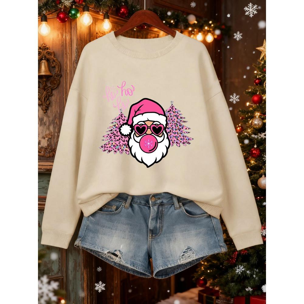 Merry Christmas Tree Santa Claus Prints Sweatshirt Women Loose Soft Hoodie Warm Crewneck Clothes Winter Casual Pullover