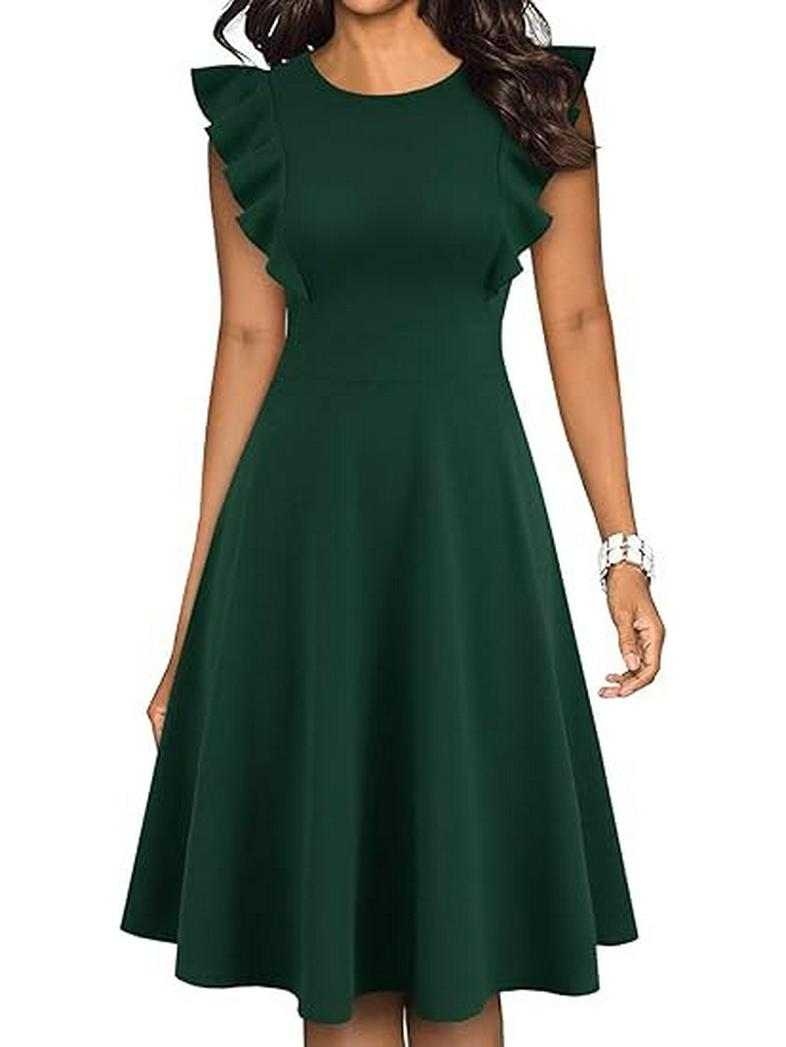 

European Floral Summer Retro Dress with Ruffle Sleeves - Slim Fit, Elegant, and Printed Design for Women 4XL темно-зеленого