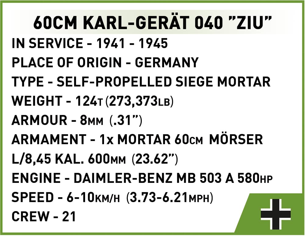 Cobi Historisk Samling #2560 60cm Karl Selvdrevet Mørtel (tysk hær) 128 Skala