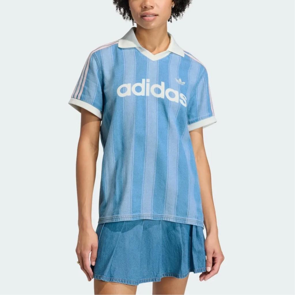 Adidas Originals Striped Short Sleeve Straight Football Shirt Women tops KD5448